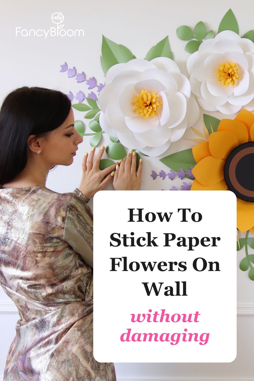 How to stick paper flower on wall