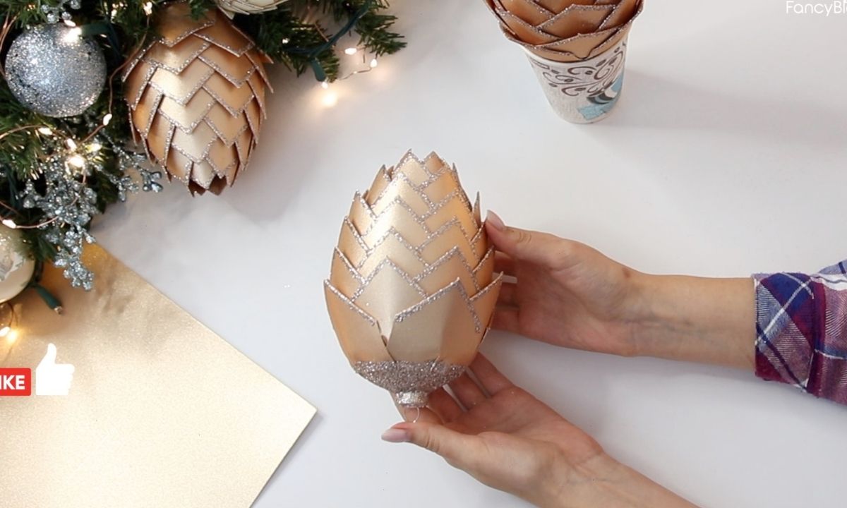 Diy paper pine cone Christmas ornament