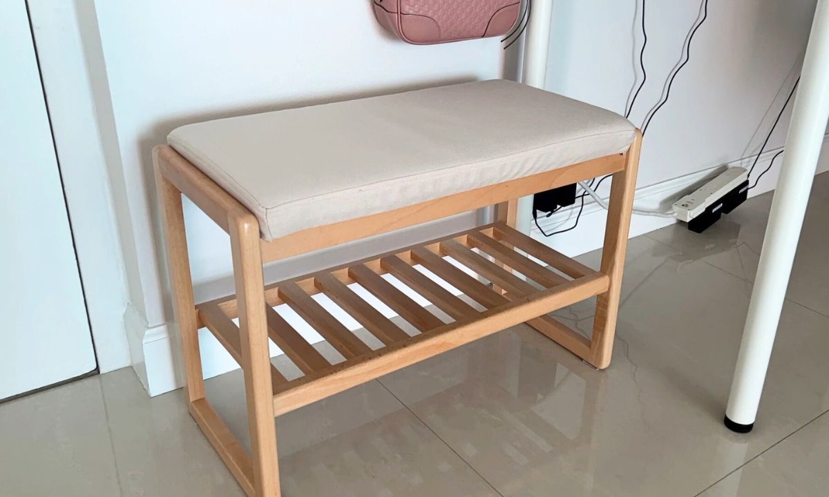 modern entryway bench with shoe storage